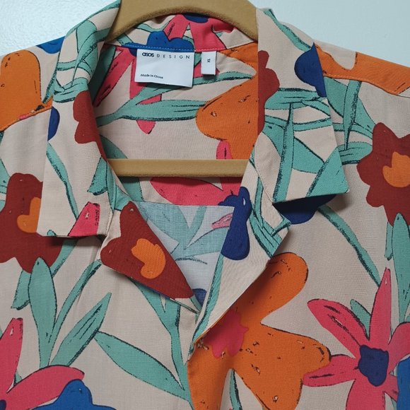 ASOS Design Bold Floral Top, Orange, Blue, Green, Size 1X - Picture 3 of 15